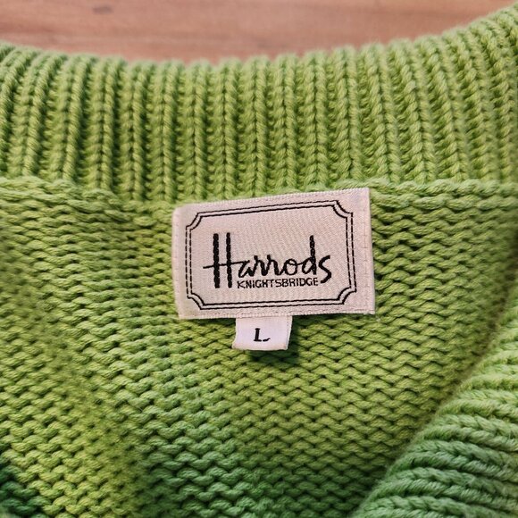 Harrods Knightsbridge Cardigan Sweater Vintage Green Button Up Cotton Large EUC - Picture 7 of 10